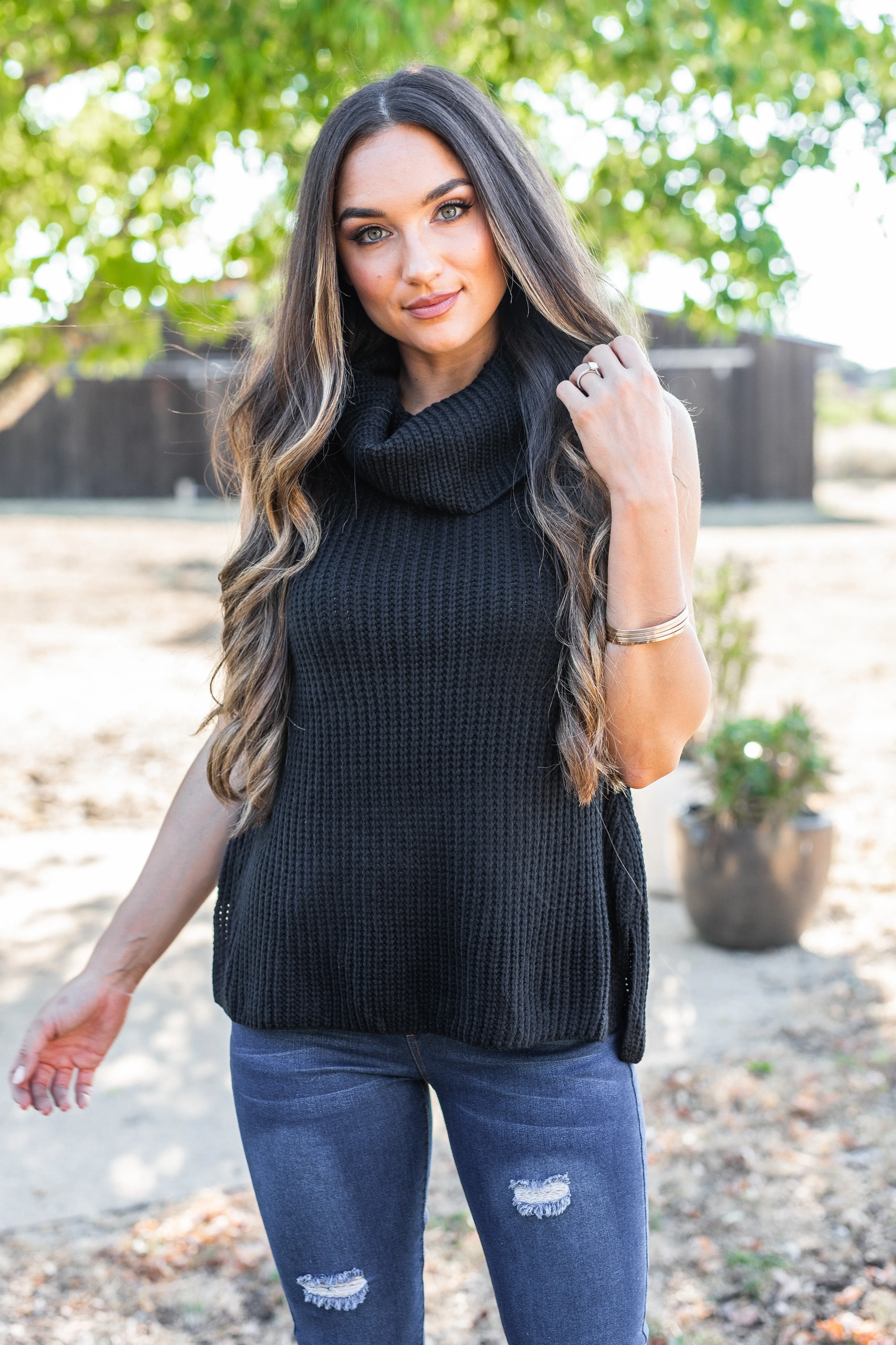 Against The Crowd Black Cowl Neck Sweater