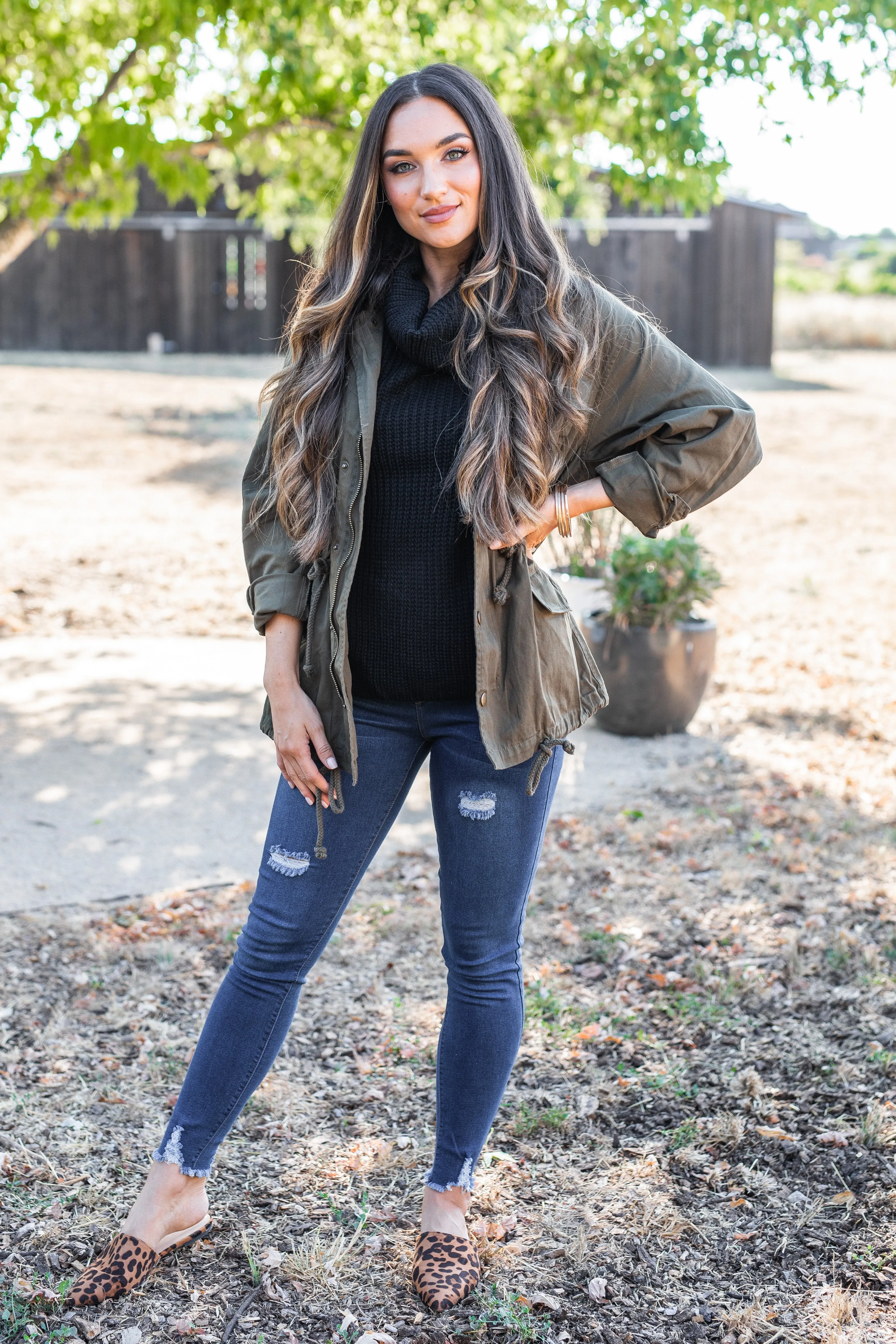 Against The Crowd Black Cowl Neck Sweater