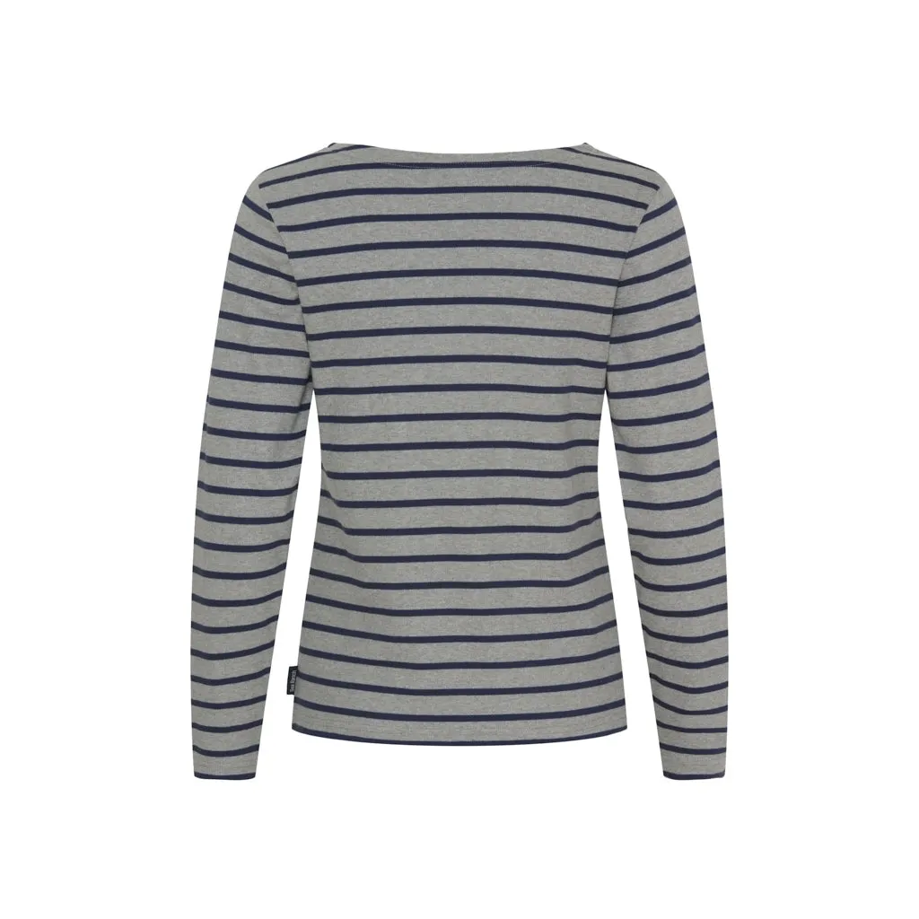 Antibes Striped Long Sleeve Tee - Grey Melange / SR Navy