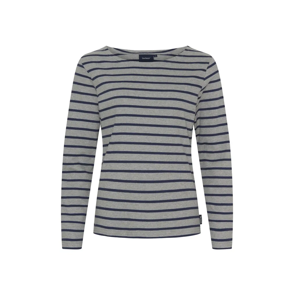 Antibes Striped Long Sleeve Tee - Grey Melange / SR Navy