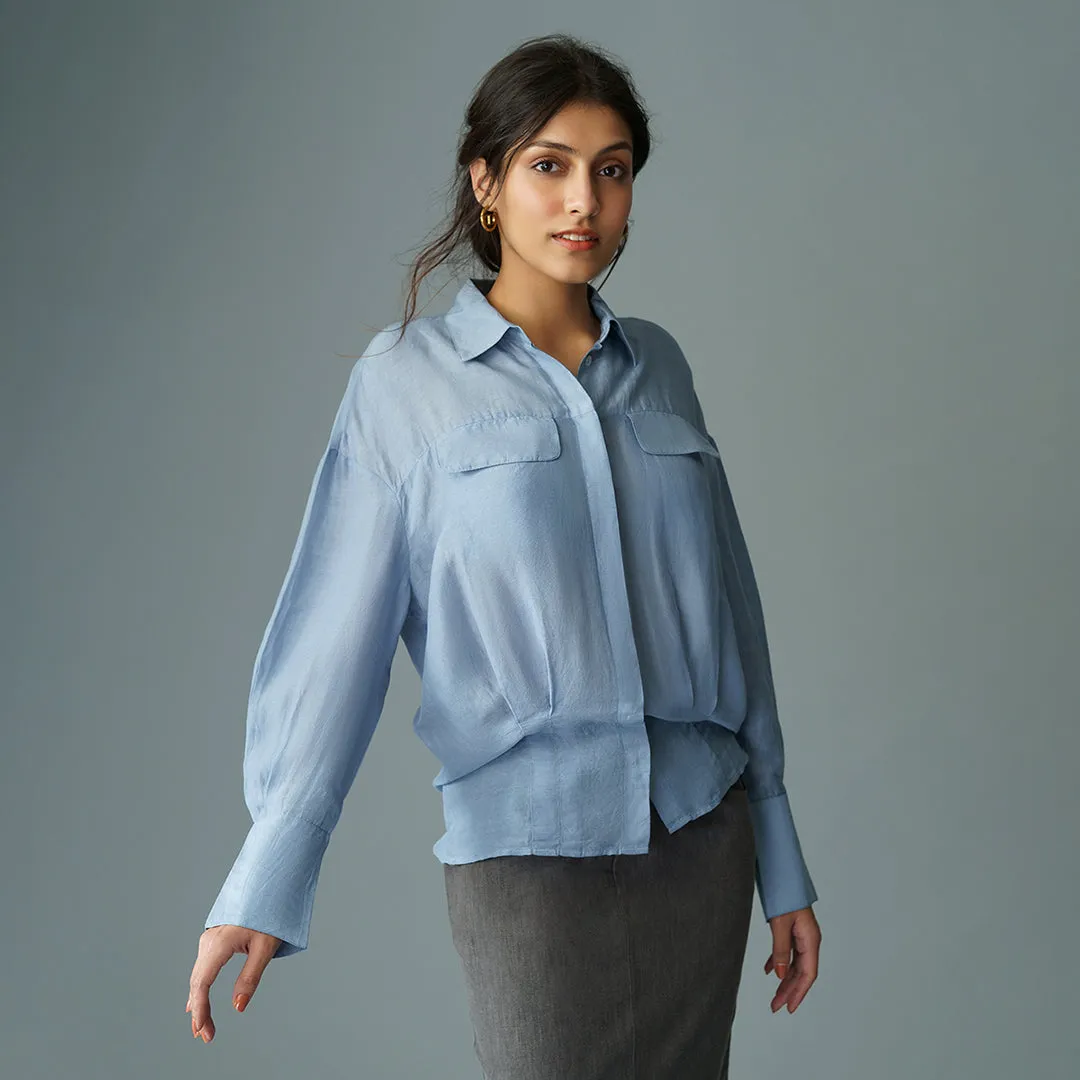 B77 Women's Stylish Office Shirt With Patch Pockets in Linen