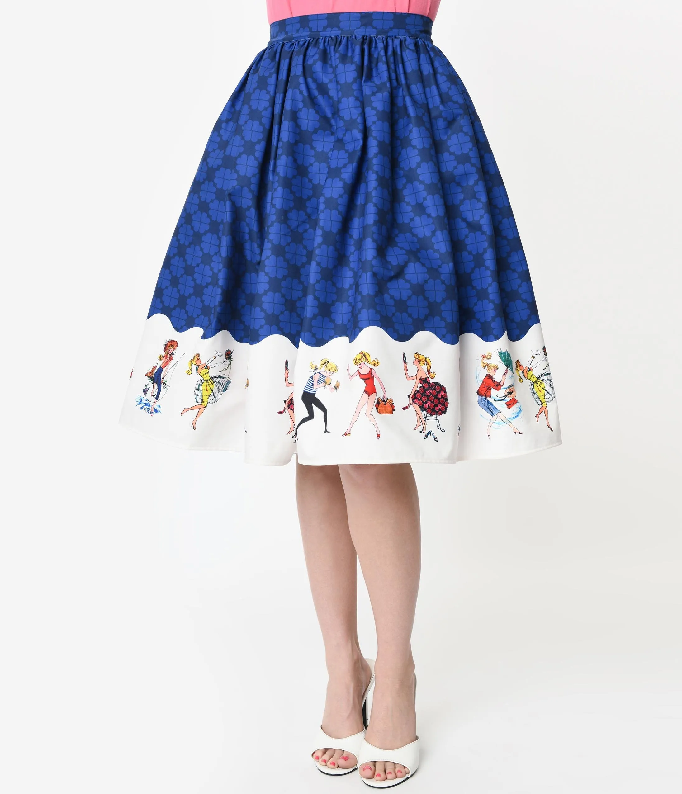 Barbie x Unique Vintage Blue My Barbie Collection Swing Skirt