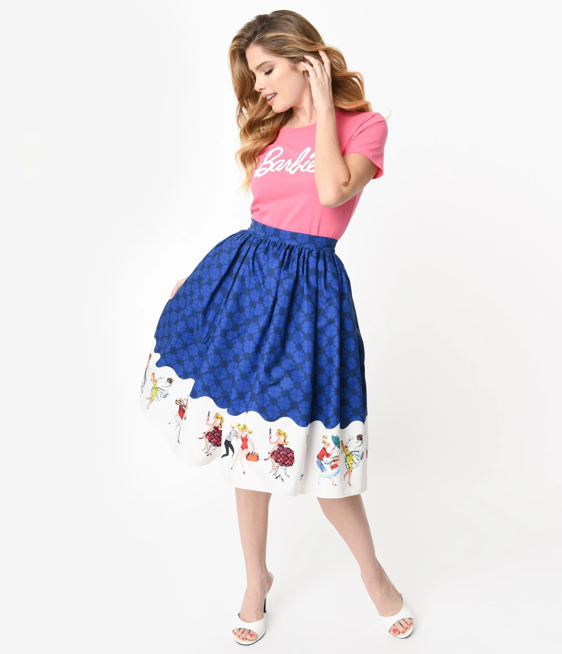 Barbie x Unique Vintage Blue My Barbie Collection Swing Skirt