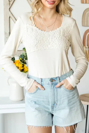 Beige Lace Crochet V Neck