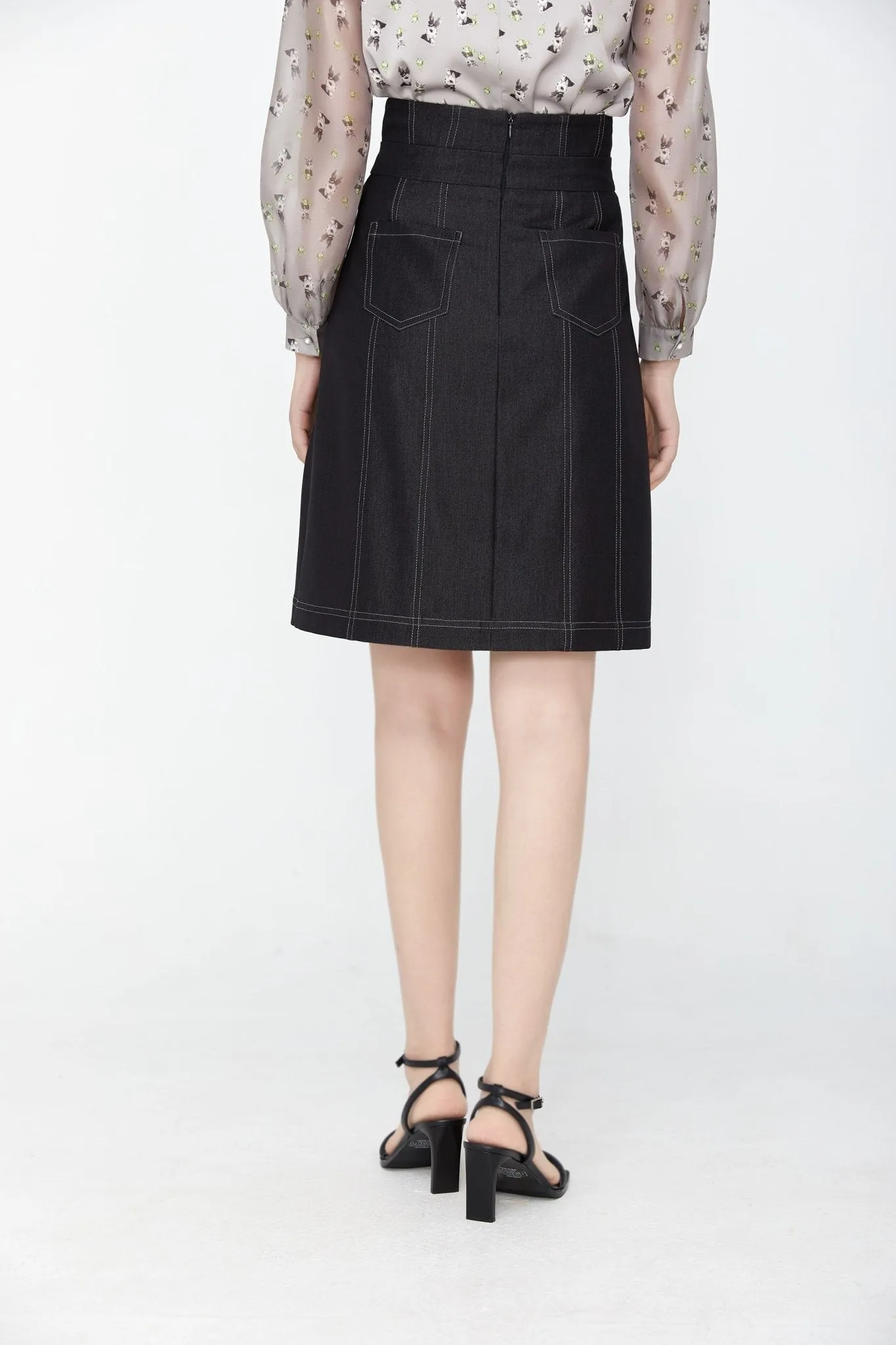 Black Button High Waist Demin Skirts