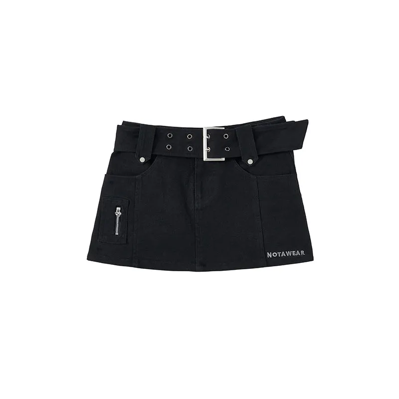 Black Cat Elastic Washed Denim Skirt