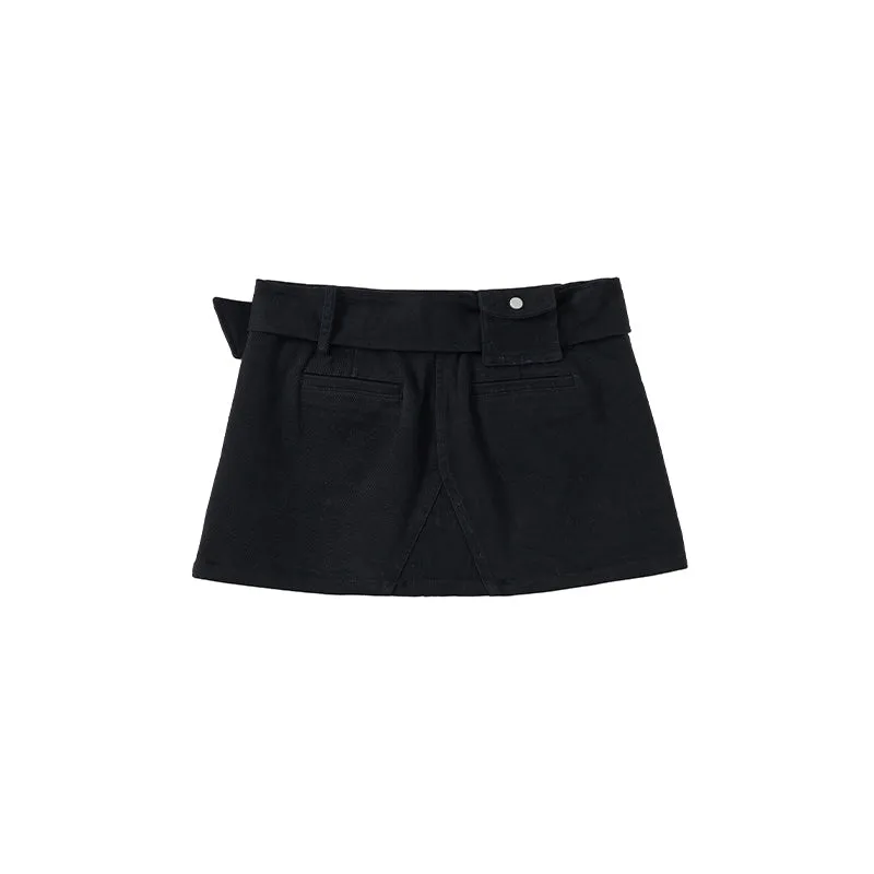 Black Cat Elastic Washed Denim Skirt