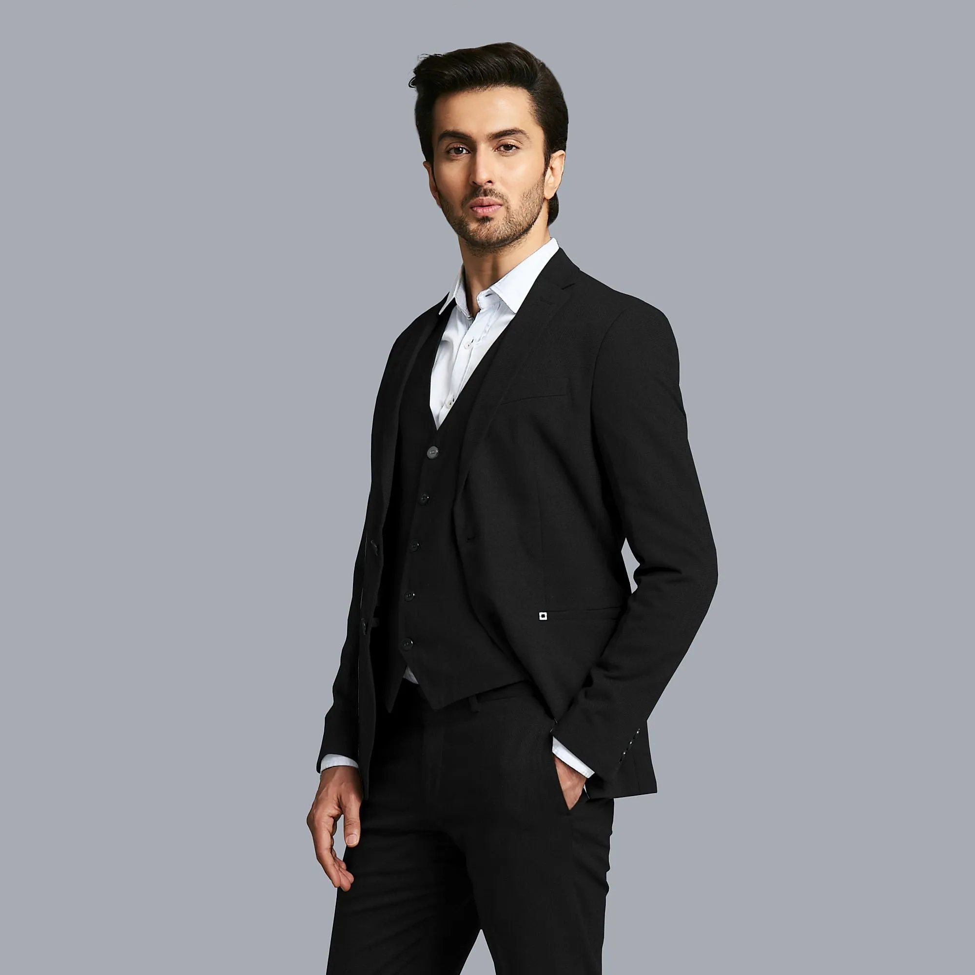 Black Plain Premium blended wool suiting fabric-D17269