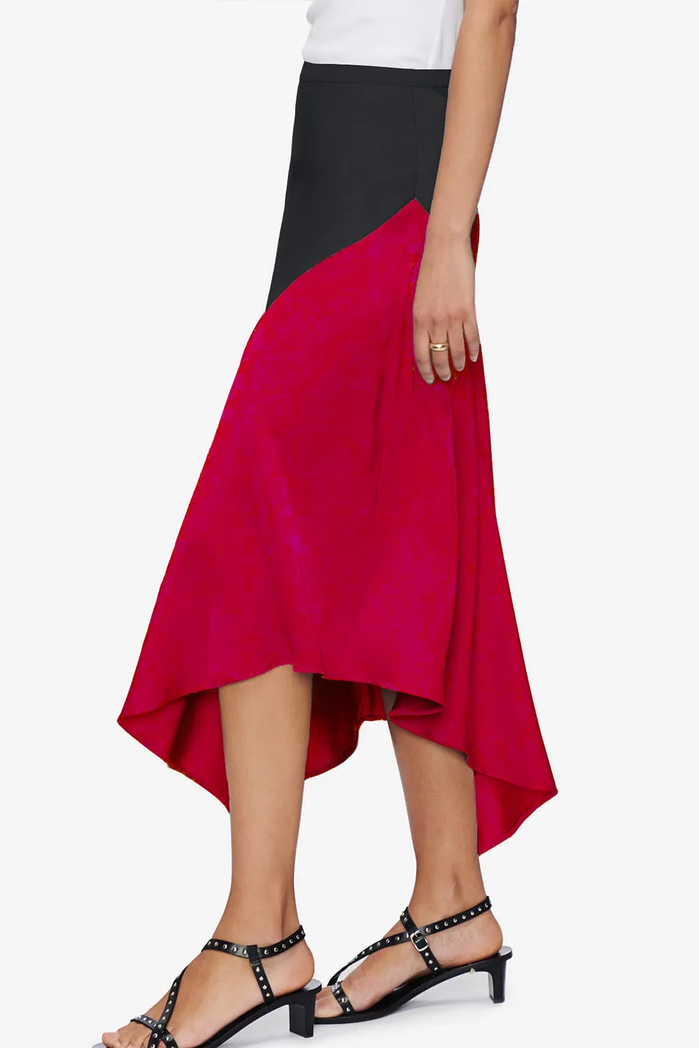 Blocked Asymmetric Skirt - Red and Black