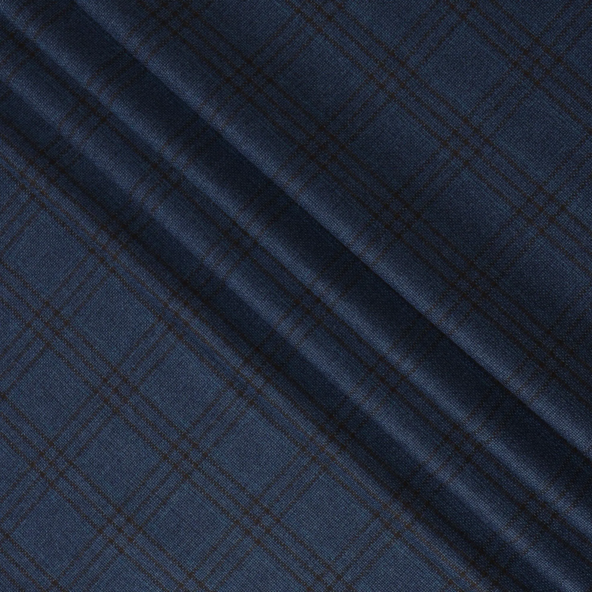 Blue and Brown Plaid Italian Blended Wool Jacketing Fabric – 3.5 Meters, 150 cm Width, Made in Italy-D20543