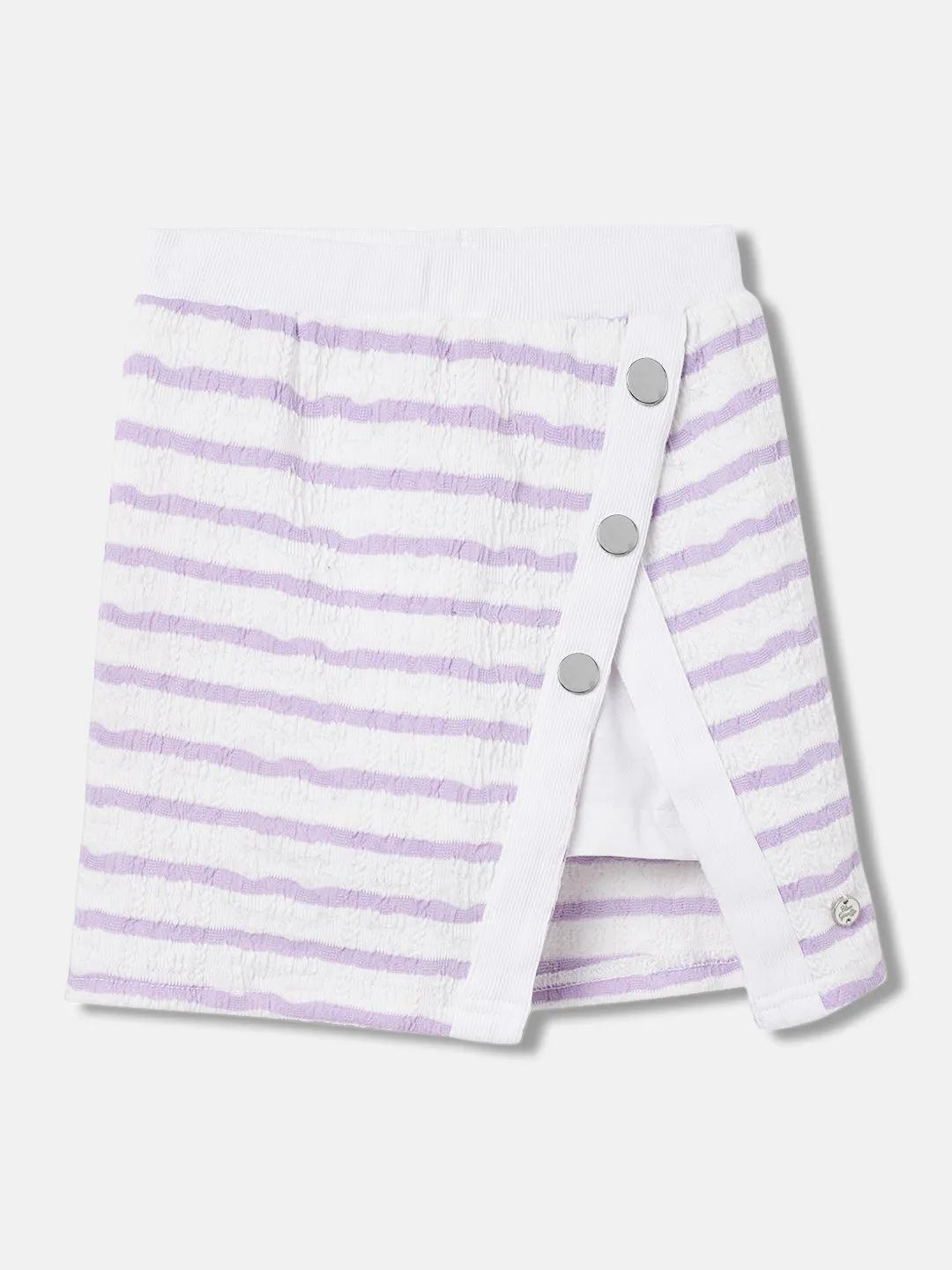 Blue Giraffe Girls White Striped Regular Fit Mid-Rise Skirt