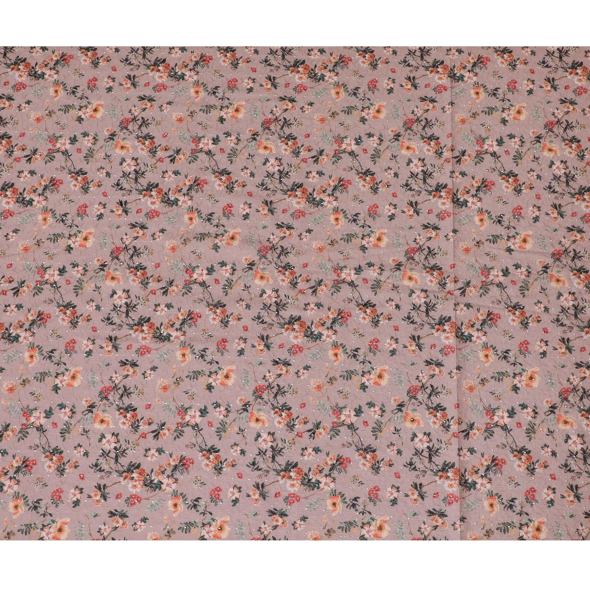 Blush Pink Floral blended Cotton Lawn Fabric with Embroidery - 110 cm Wide - D19591