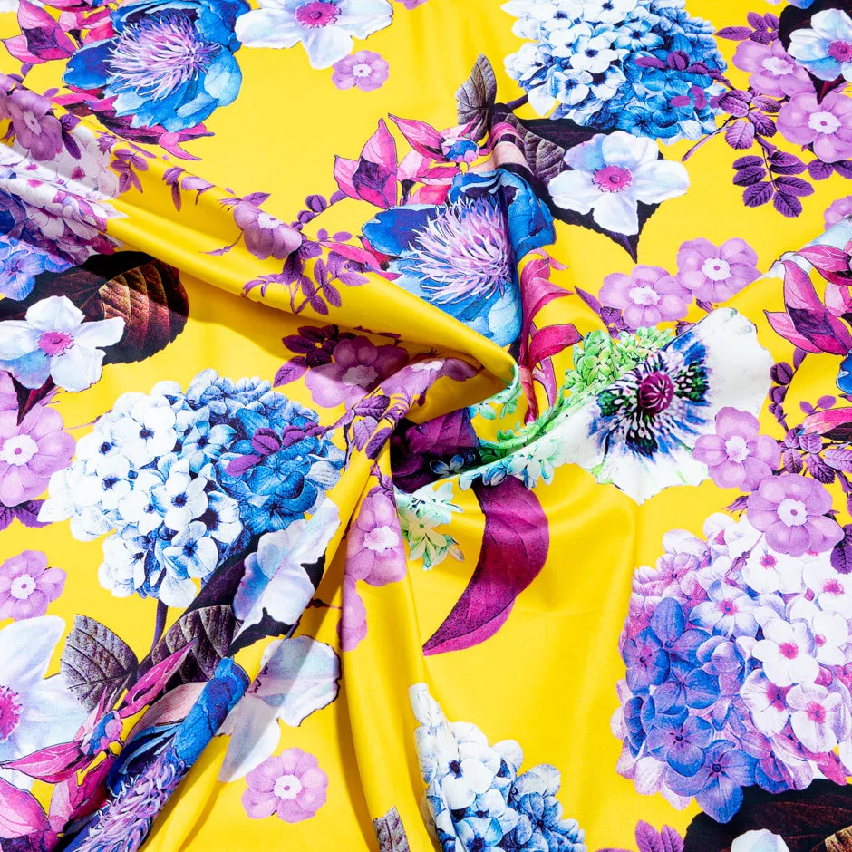 Bold Floral Printed Yellow Luxury Cotton