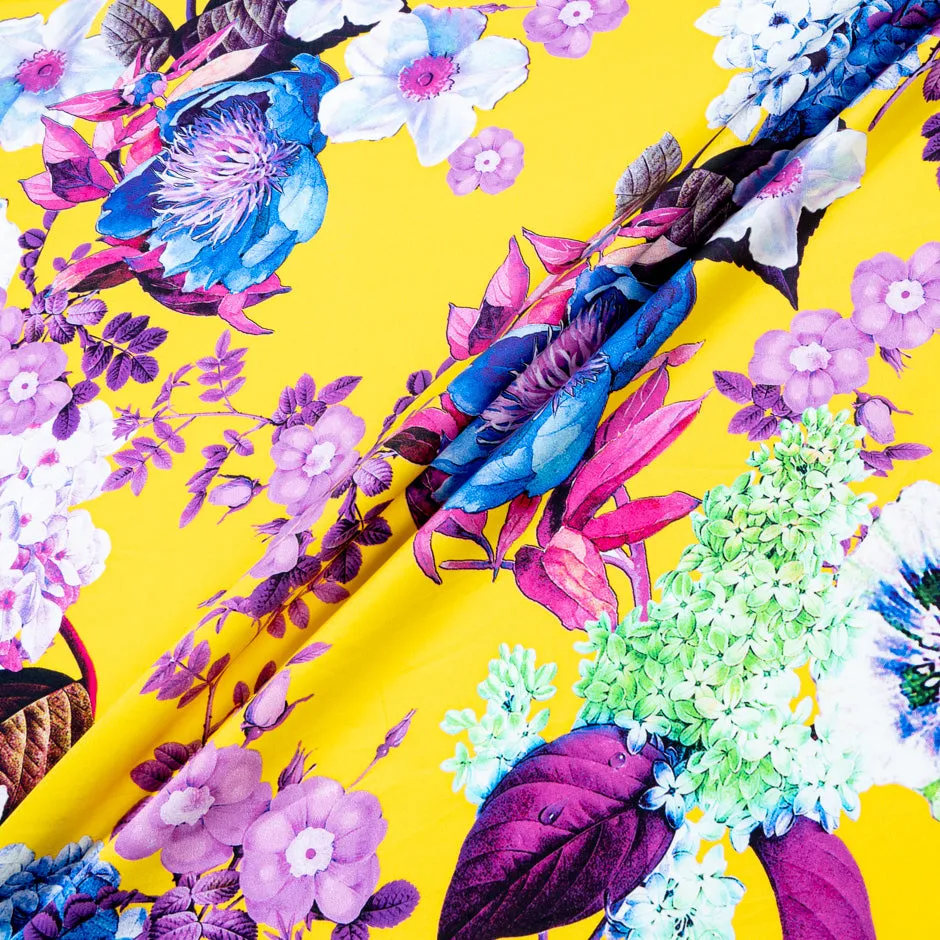 Bold Floral Printed Yellow Luxury Cotton