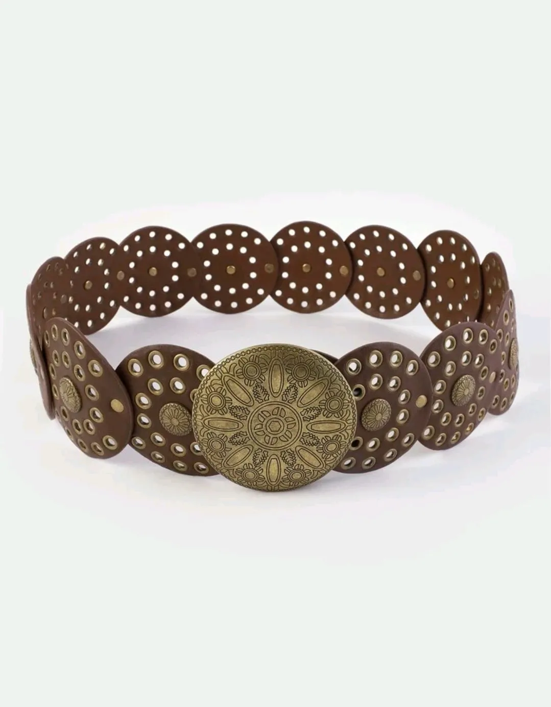 Brown Boho Studded Disc Belt