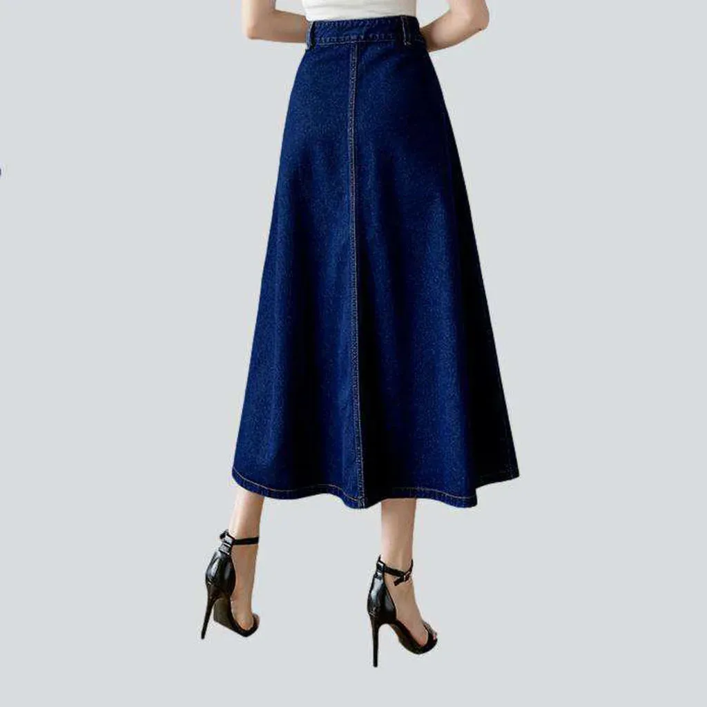 Buttons-down flare denim skirt