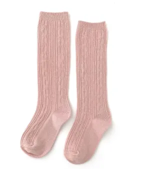 Cable Knit Knee High Socks - Blush