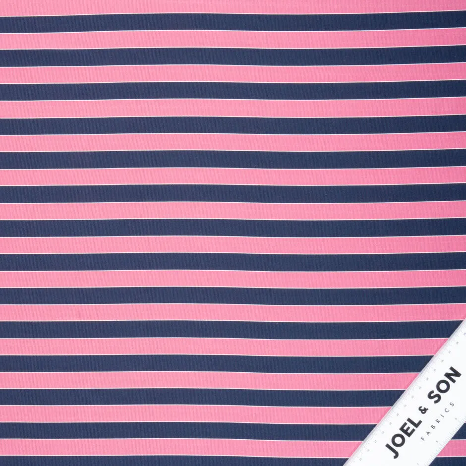 Candy Pink & Midnight Blue Striped Silk & Cotton Twill