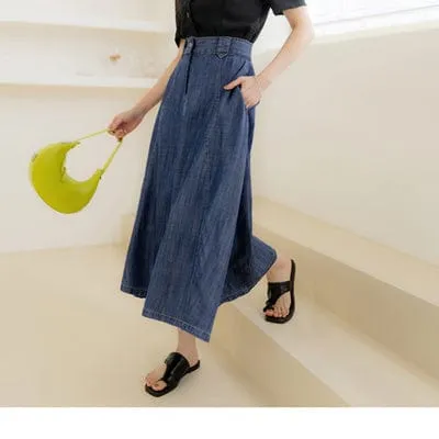 CASUAL MEDIUM WAIST DENIM A-LINE MIDI SKIRTS