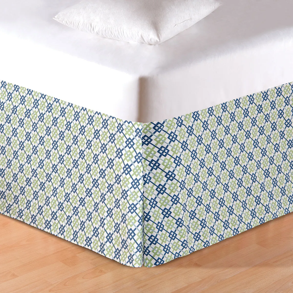 Chic Blue Lattice Bed Skirt