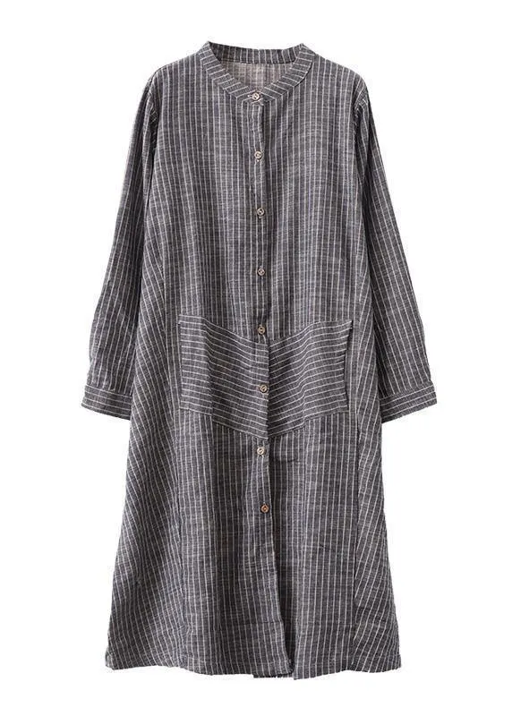 Chic gray striped linen Tunics stand A line skirts Art  Dresses