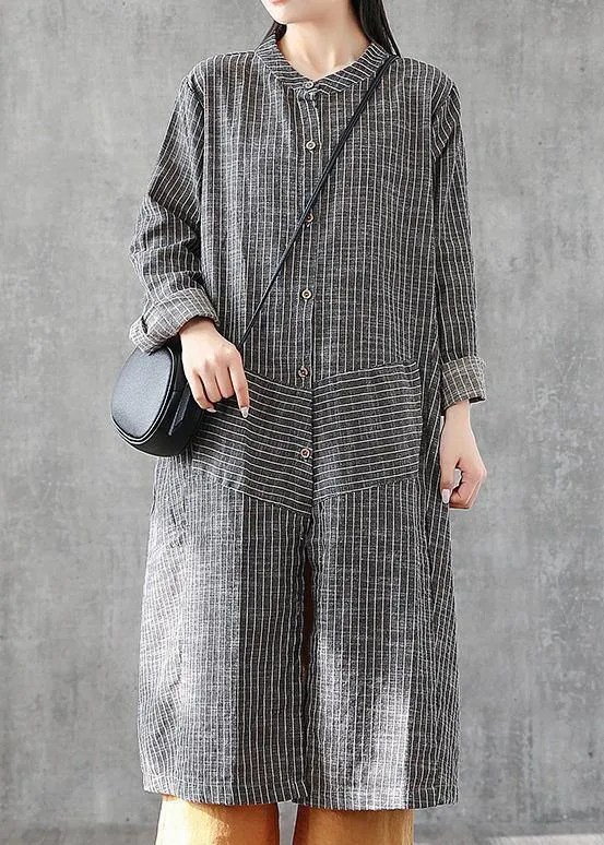 Chic gray striped linen Tunics stand A line skirts Art  Dresses