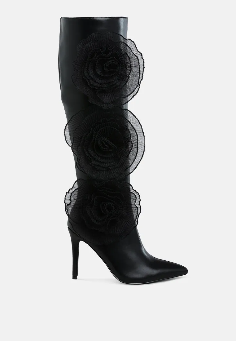 Chinkara Sheer Big Rose Detail Long Boots