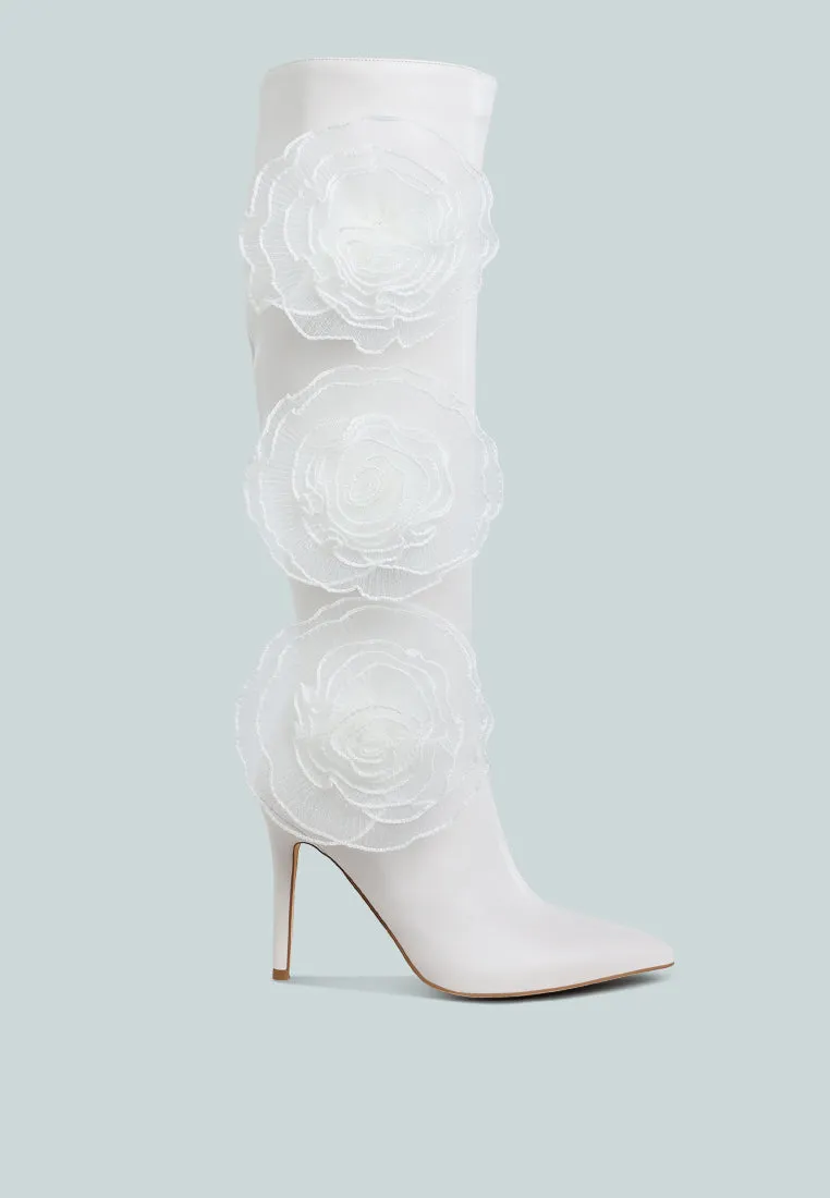 Chinkara Sheer Big Rose Detail Long Boots