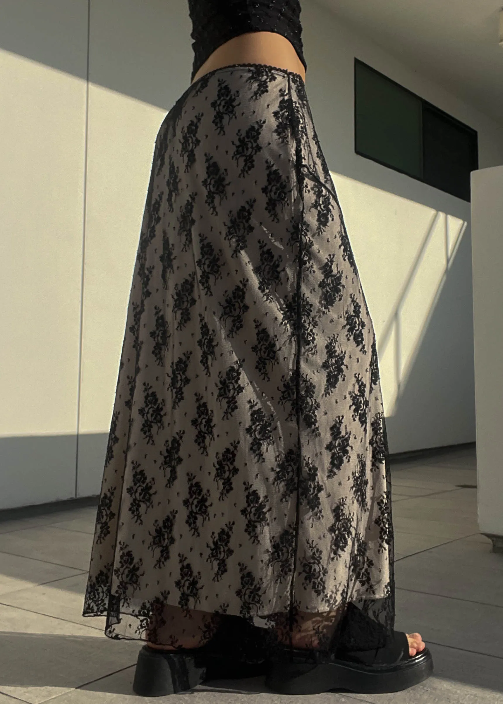 Cream & Black Lace Layered Maxi (M)