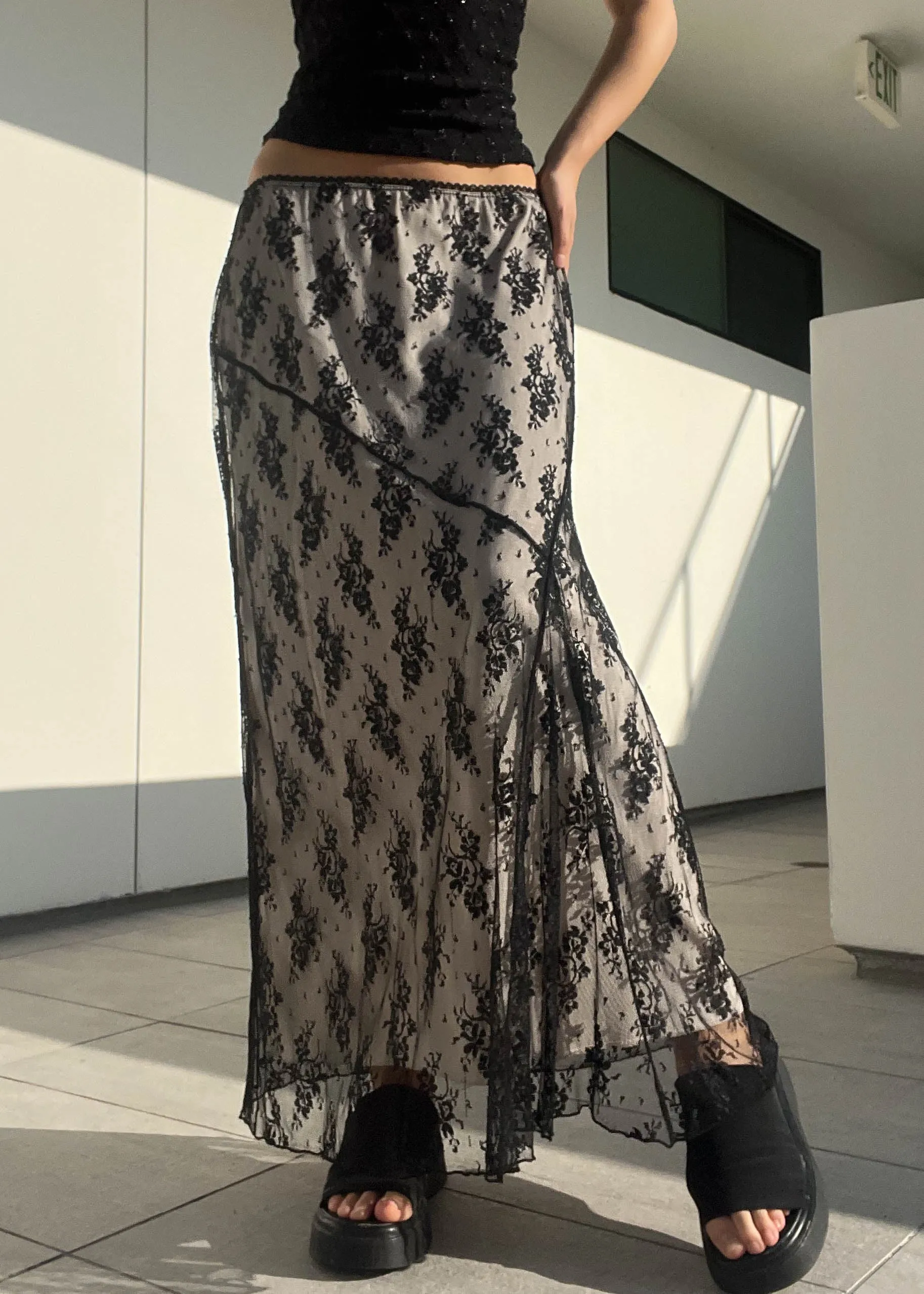 Cream & Black Lace Layered Maxi (M)