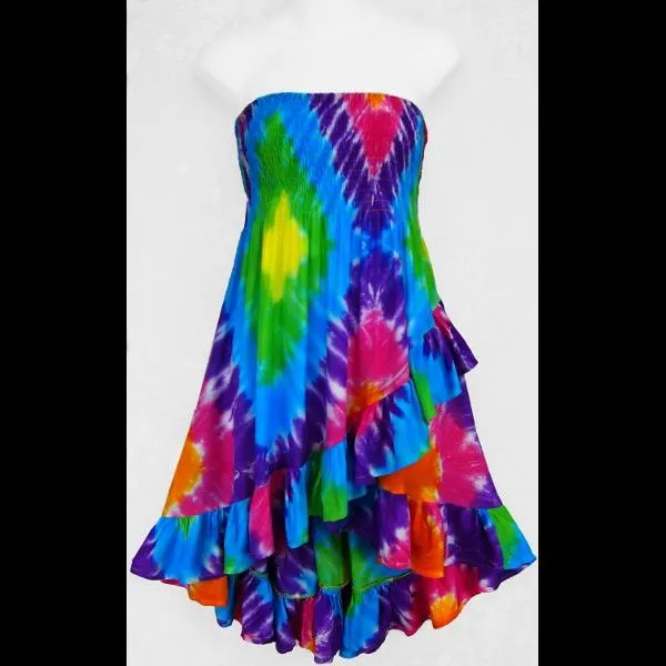 Diamond Tie-Dye Ruffled Convertible Top/Skirt