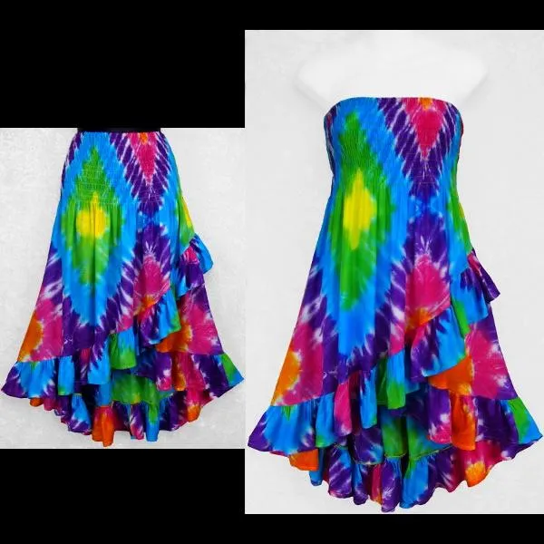 Diamond Tie-Dye Ruffled Convertible Top/Skirt