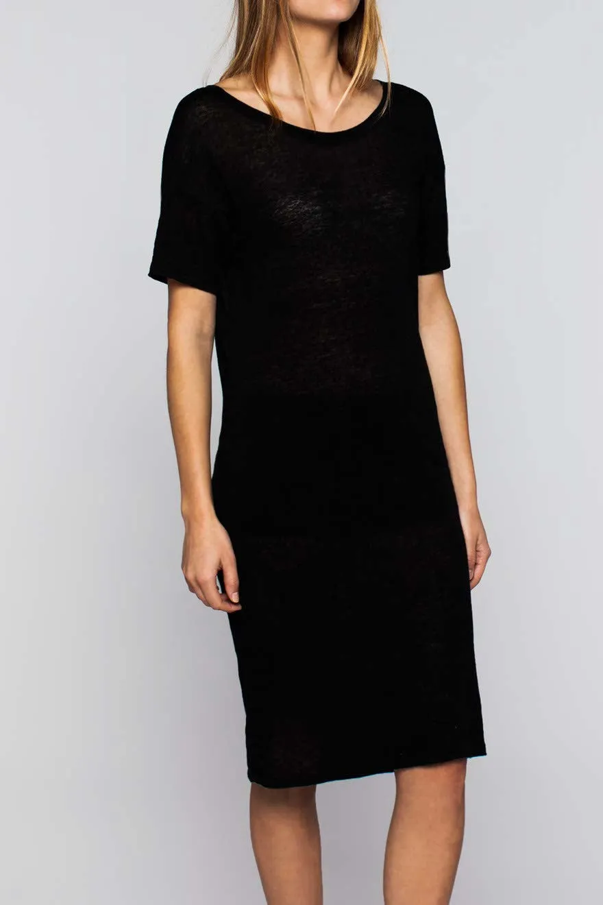 Emerson Fry Tie Up Dress - Black Linen