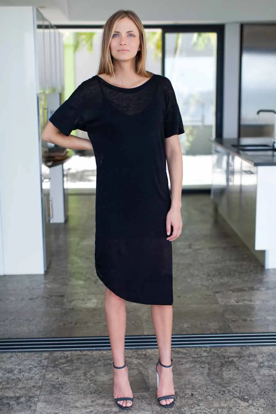 Emerson Fry Tie Up Dress - Black Linen