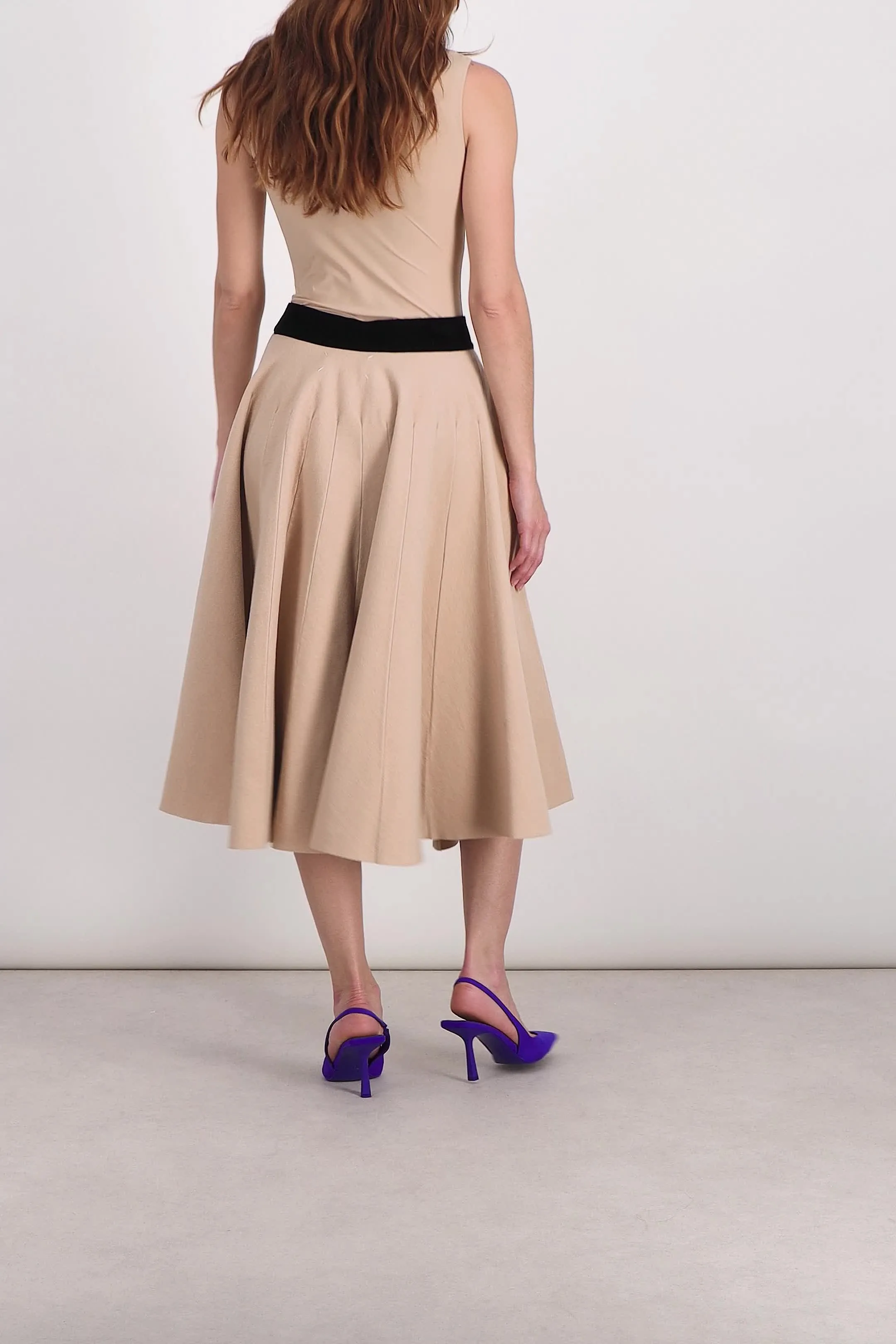 Felt wool pleated midi skirt