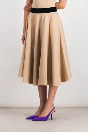 Felt wool pleated midi skirt