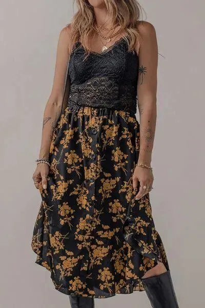 Floral Buttoned Ruffle Hem Skirt: Effortless Style & Elegance