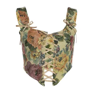 Floral Tie Front Corset Cami