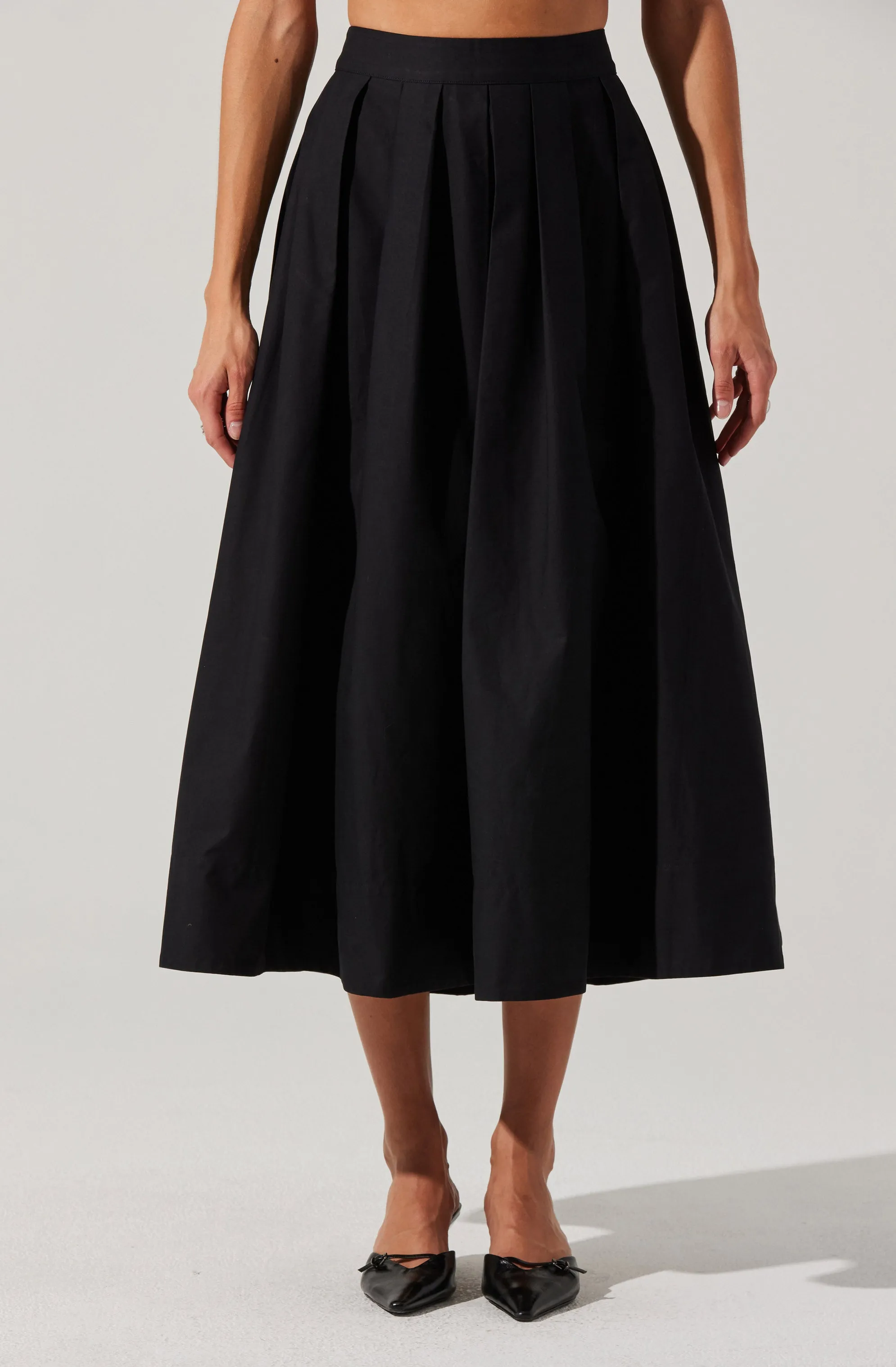 Full Flared Poplin Midi Skirt