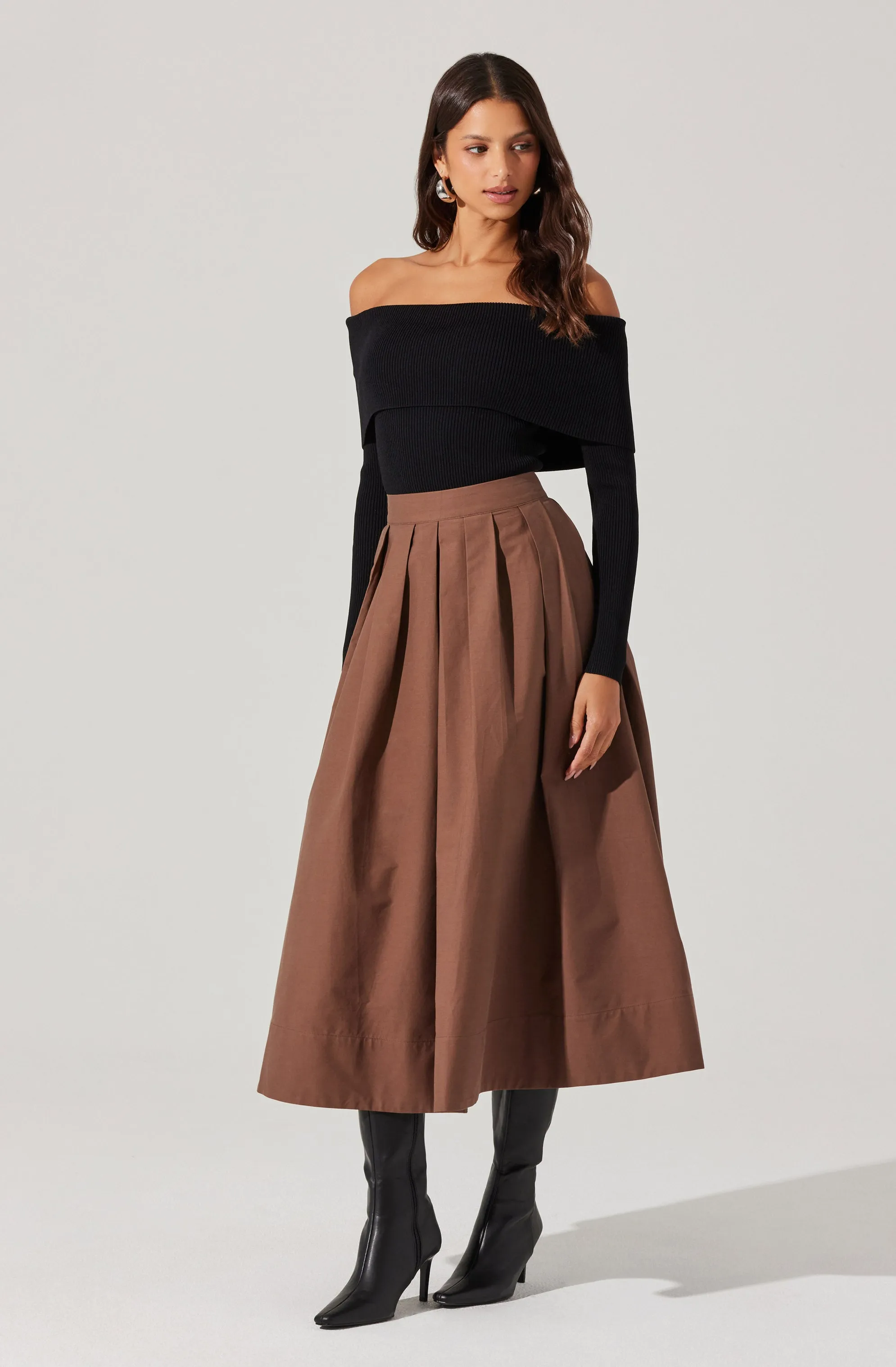 Full Flared Poplin Midi Skirt