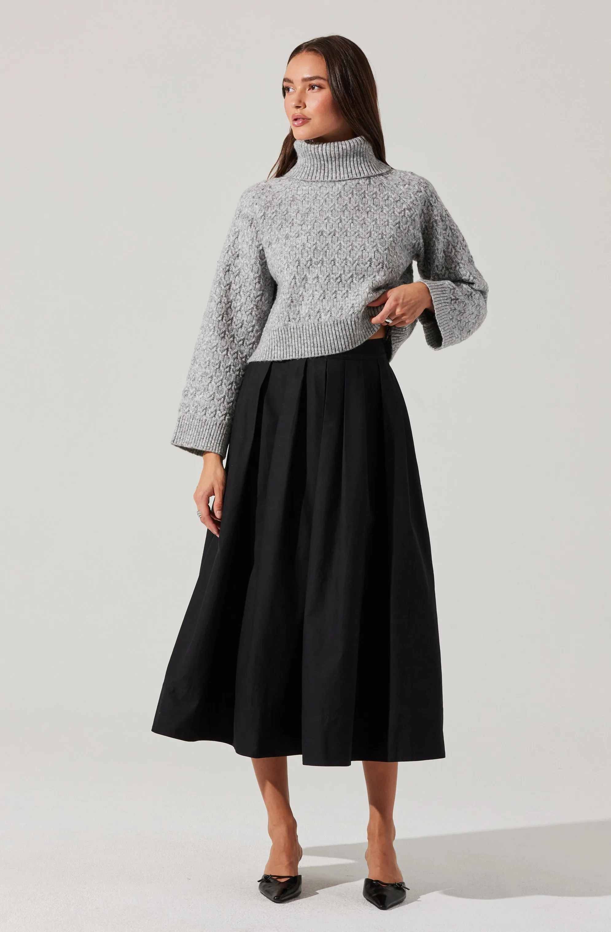 Full Flared Poplin Midi Skirt