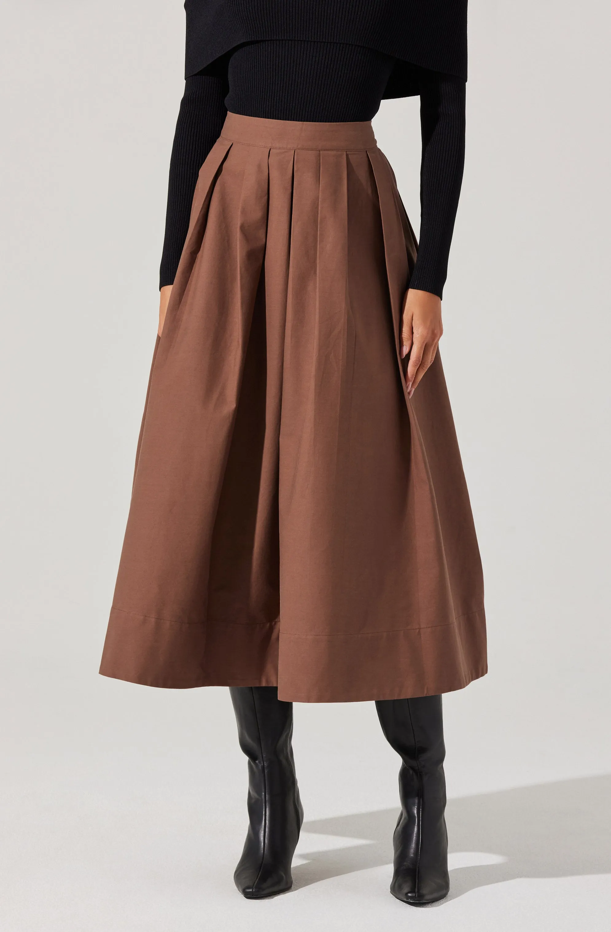 Full Flared Poplin Midi Skirt