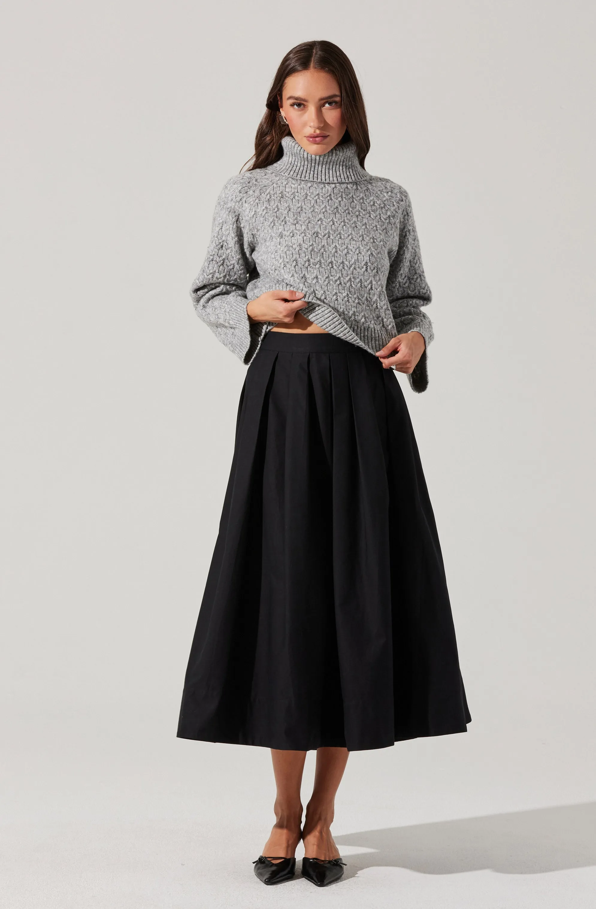 Full Flared Poplin Midi Skirt