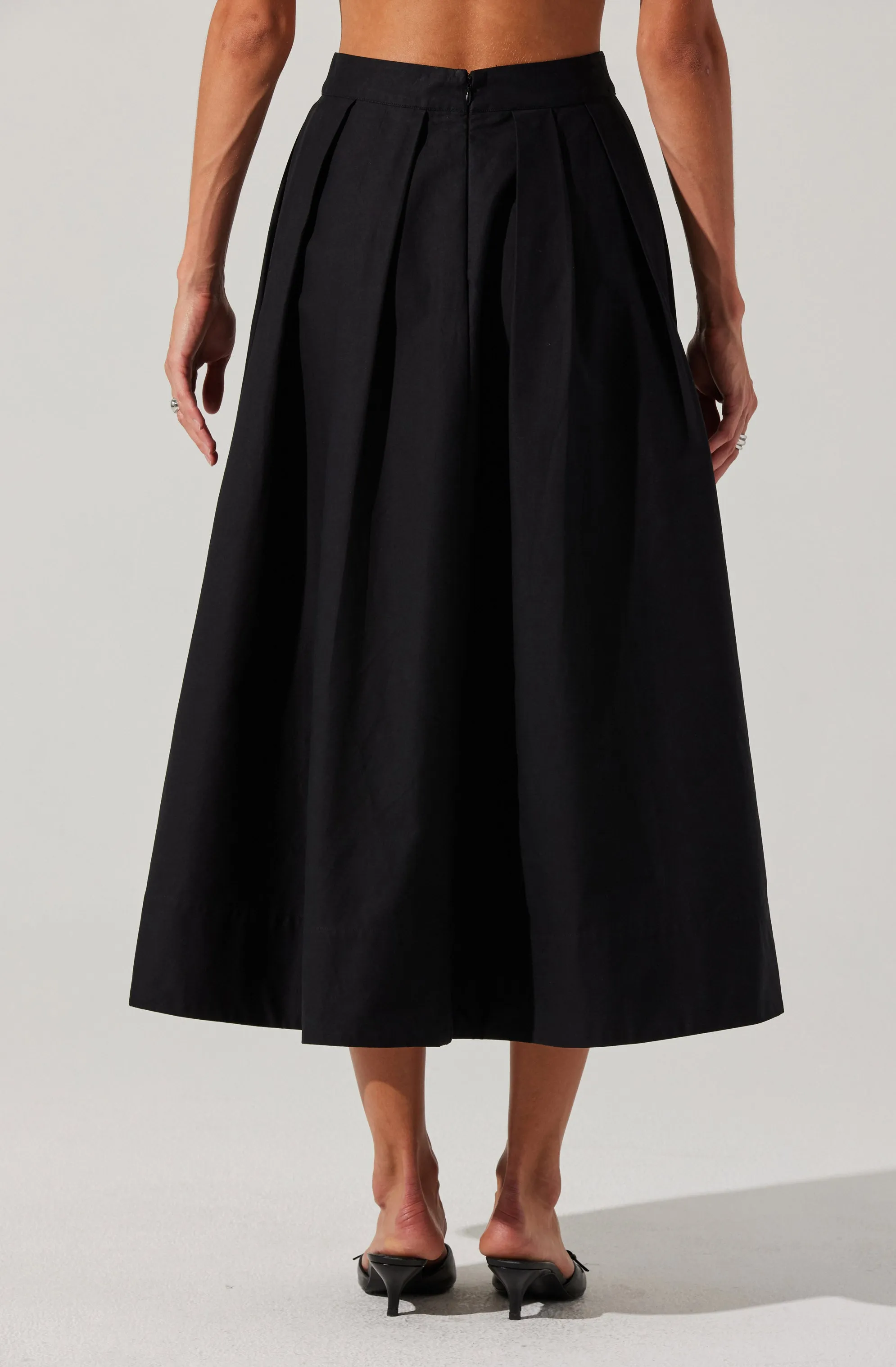 Full Flared Poplin Midi Skirt