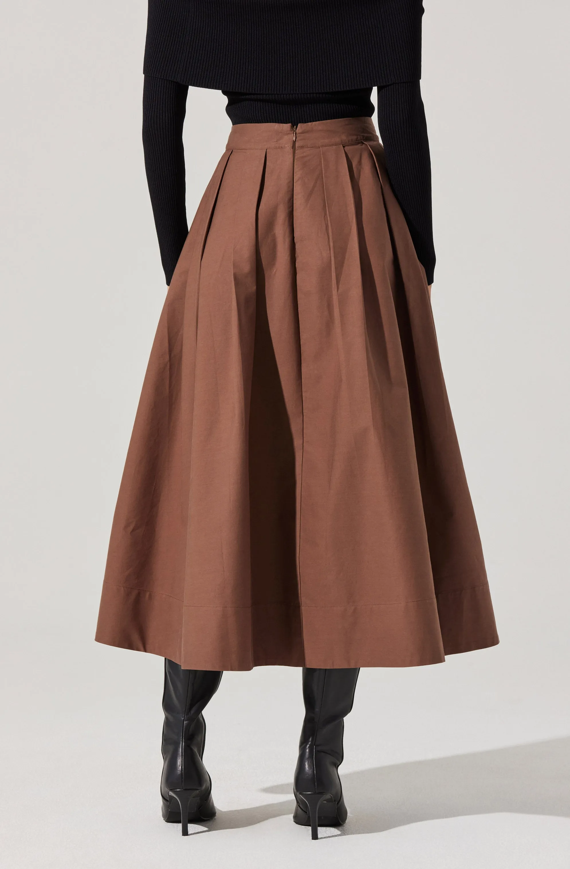 Full Flared Poplin Midi Skirt