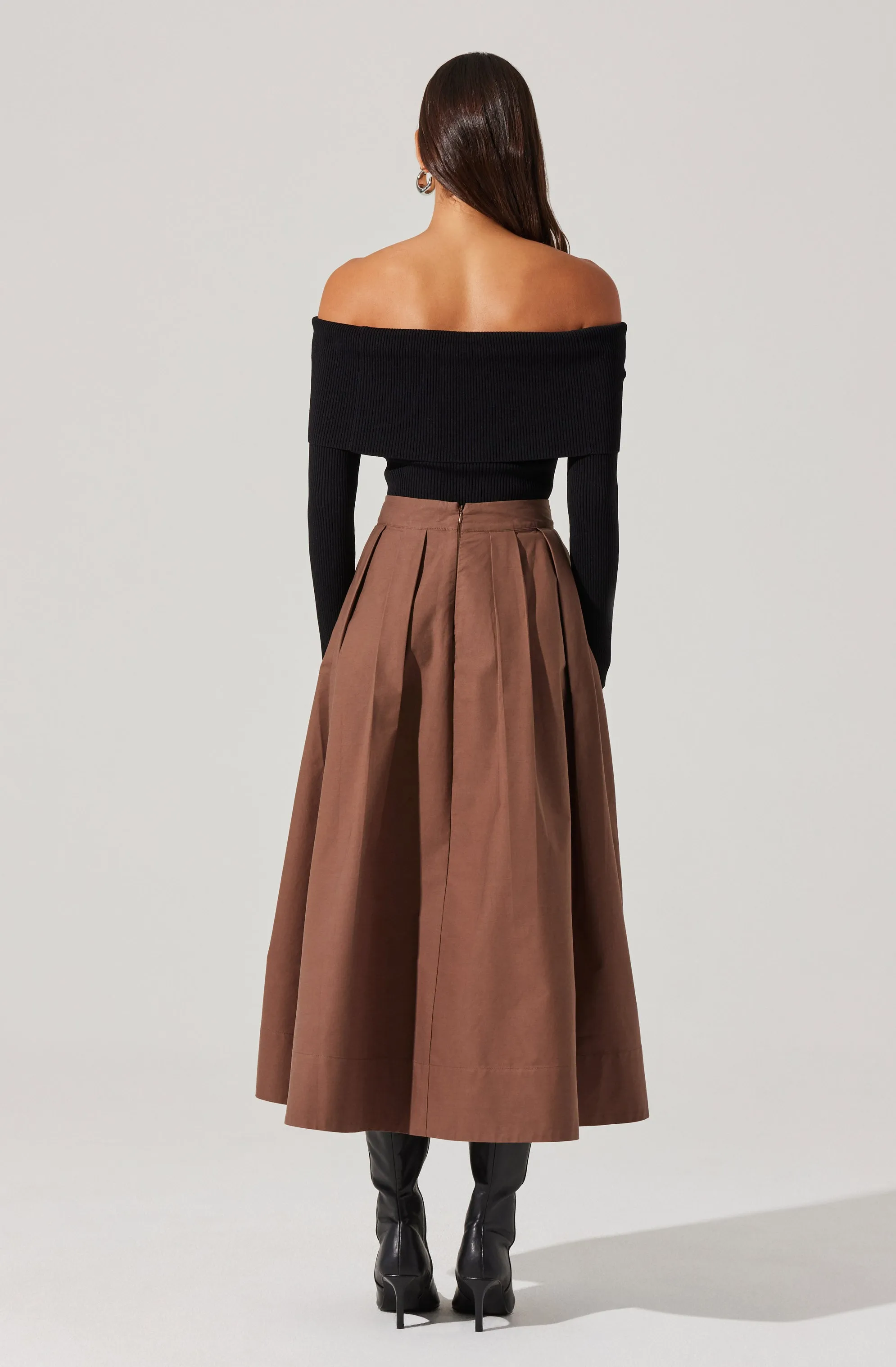 Full Flared Poplin Midi Skirt