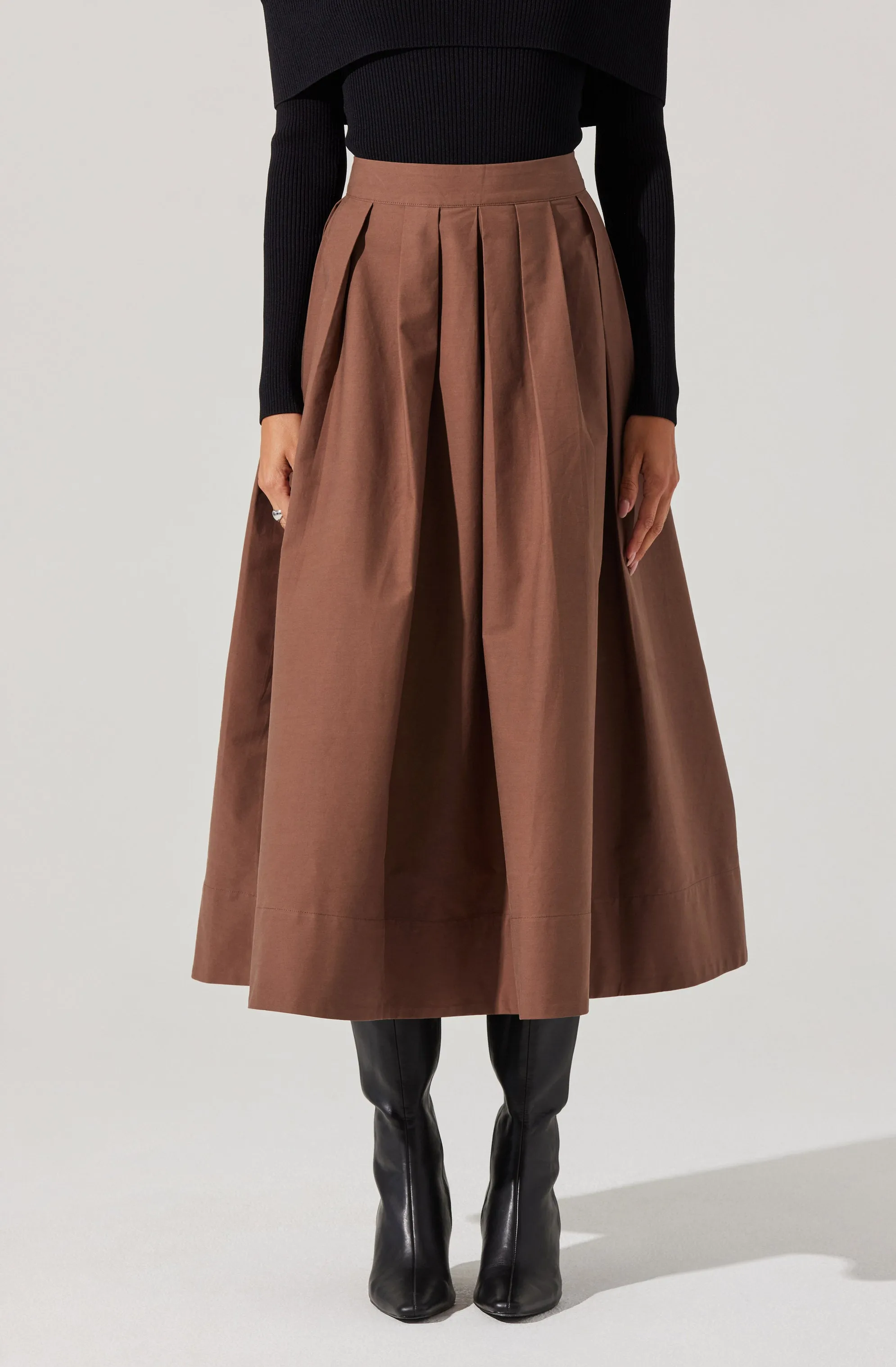 Full Flared Poplin Midi Skirt