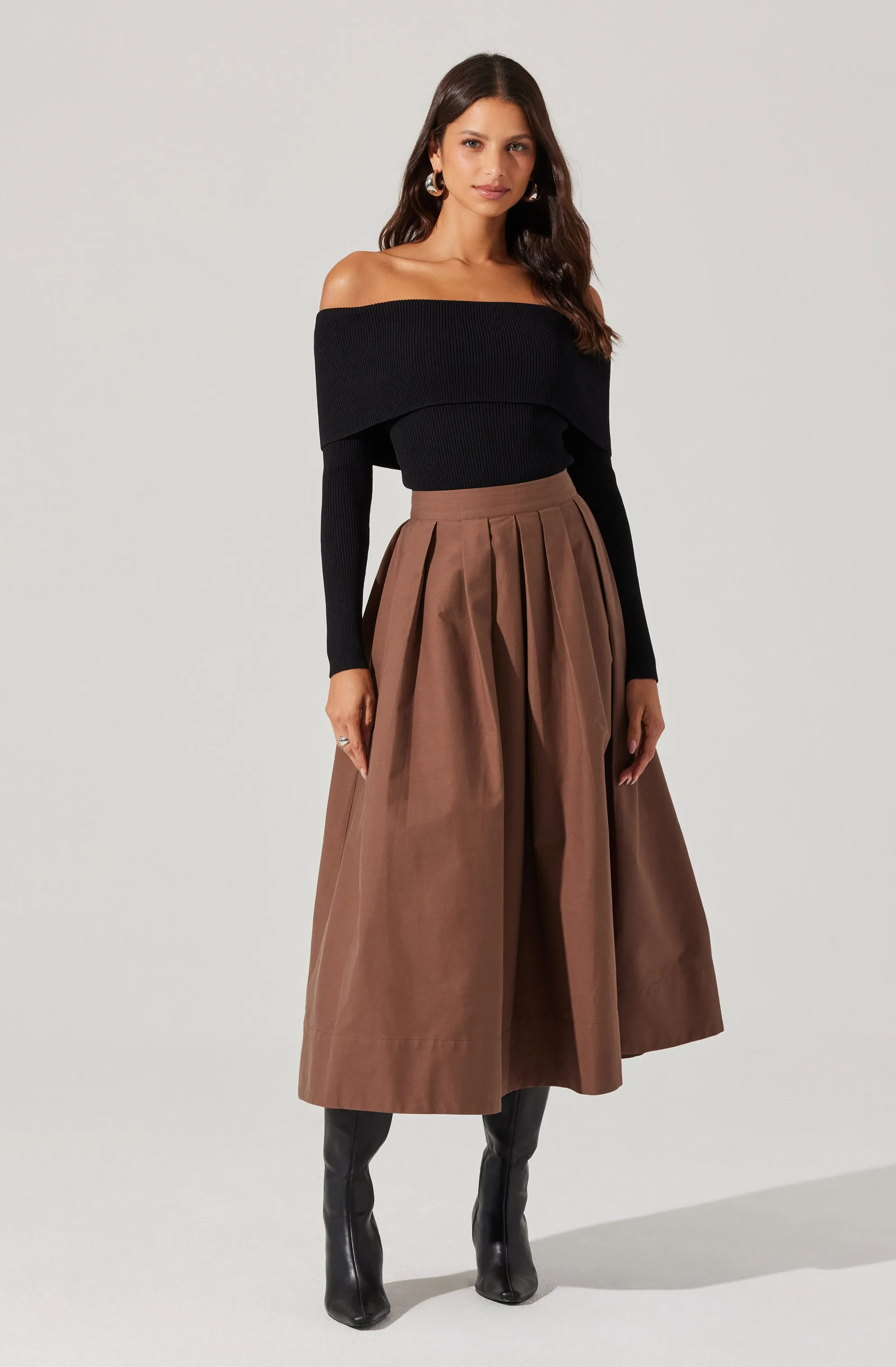 Full Flared Poplin Midi Skirt