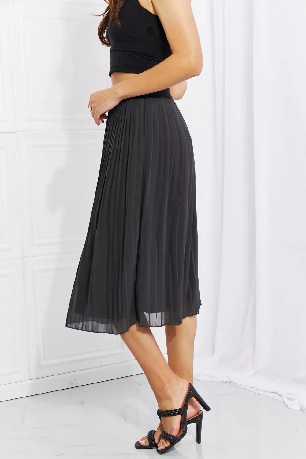 Full Size Romantic At Heart Pleated Chiffon Midi Skirt