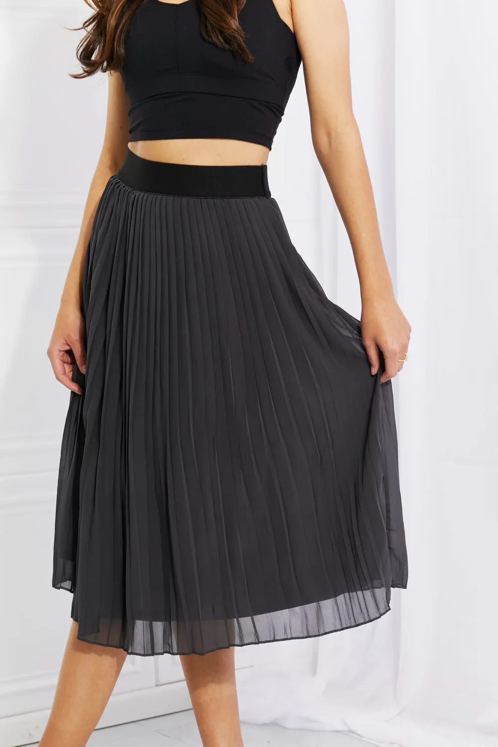 Full Size Romantic At Heart Pleated Chiffon Midi Skirt